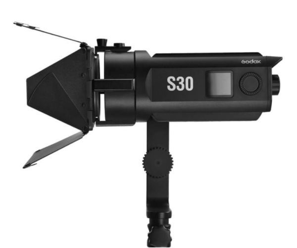 Godox-S30-LED-focusing-light-with-SA-08-barndoor