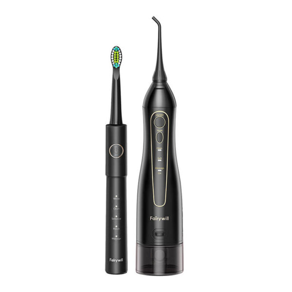 Sonic-toothbrush-with-tip-set-and-water-fosser-FairyWill-FW-5020E-and-FW-E11-Black