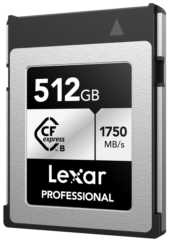 Lexar 512GB CFExpress Pro Silver seria. It also features high-speed performance of up to 1750MB/s read and 1300MB/s write.