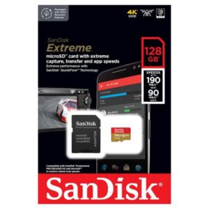 128GB SanDisk microSD Extreme 190/90 MB/s Class 10 V30 UHS-I U3