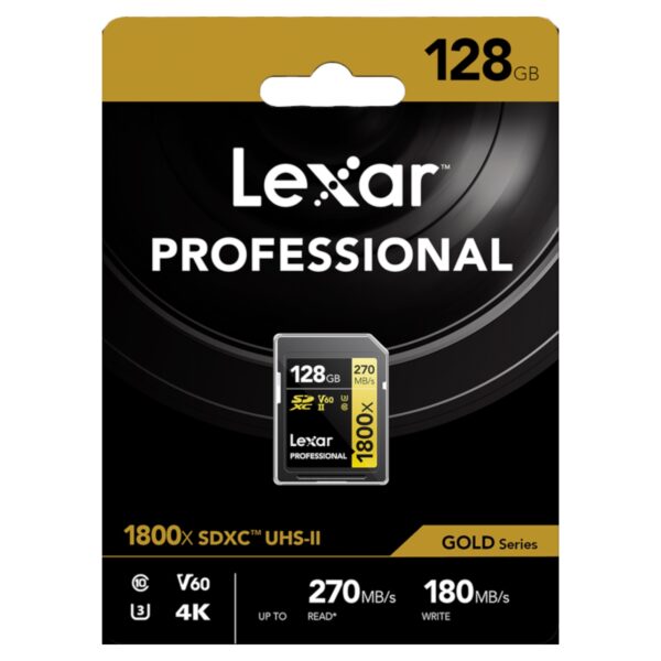 128GB Lexar SDXC Pro 1800x U3 UHS-II R270 W180 V60