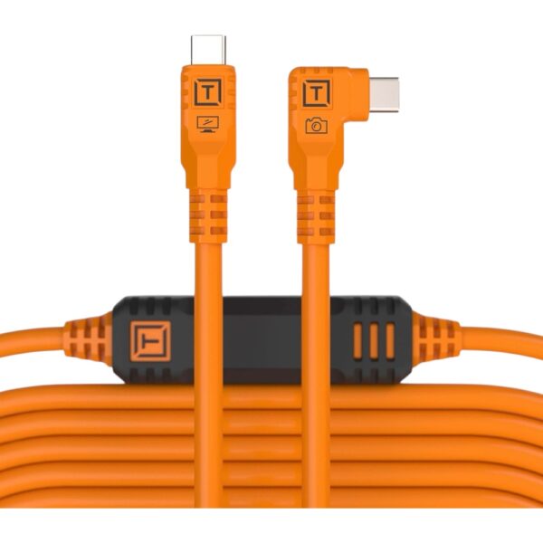 TETHERPRO USB-C TO USB-C 9.4M RIGHT ANGLE ORANGE