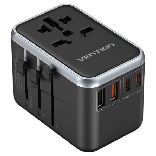 Vention FJFB0 GaN 2xUSB-C 2xUSB-A Universal Travel Adapter 65W