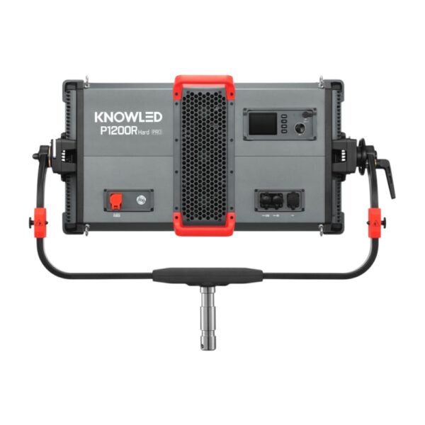 Tagantvaade Godox KNOWLED P1200R Hard Pro RGB veekindlast paneelvalgustist, nähtavad juhtpaneel, pistikupesad ja ventilatsiooniavad.