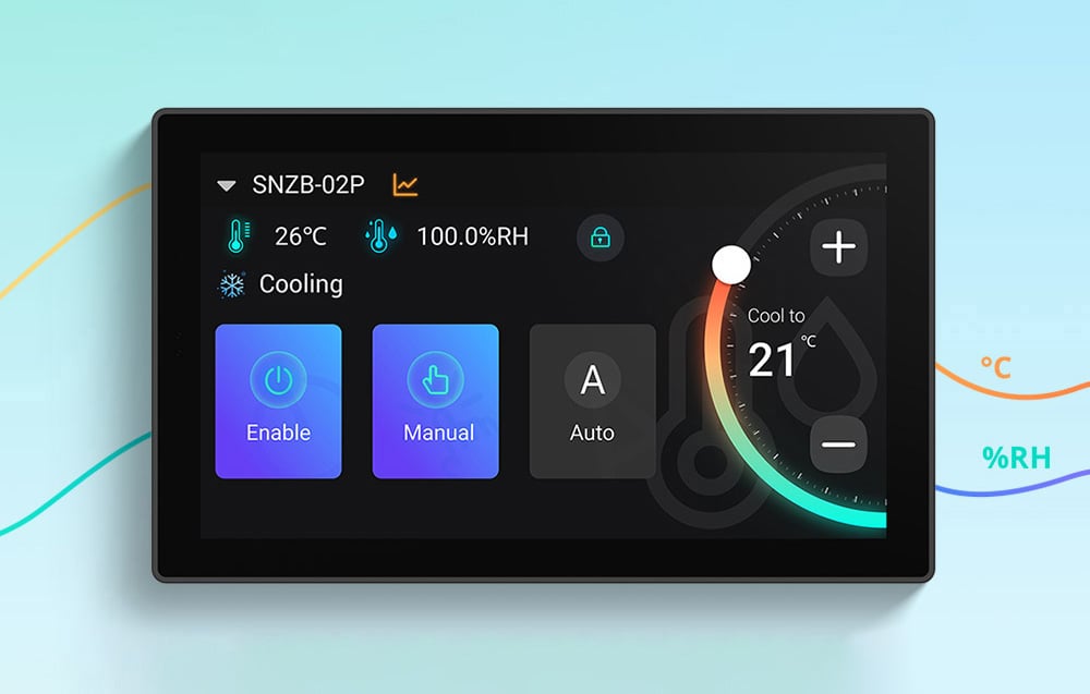 SONOFF NSPanel Pro 120 nutikodu juhtpaneel Matter WiFi Bluetooth ZigBee kaamera kuvab temperatuuri