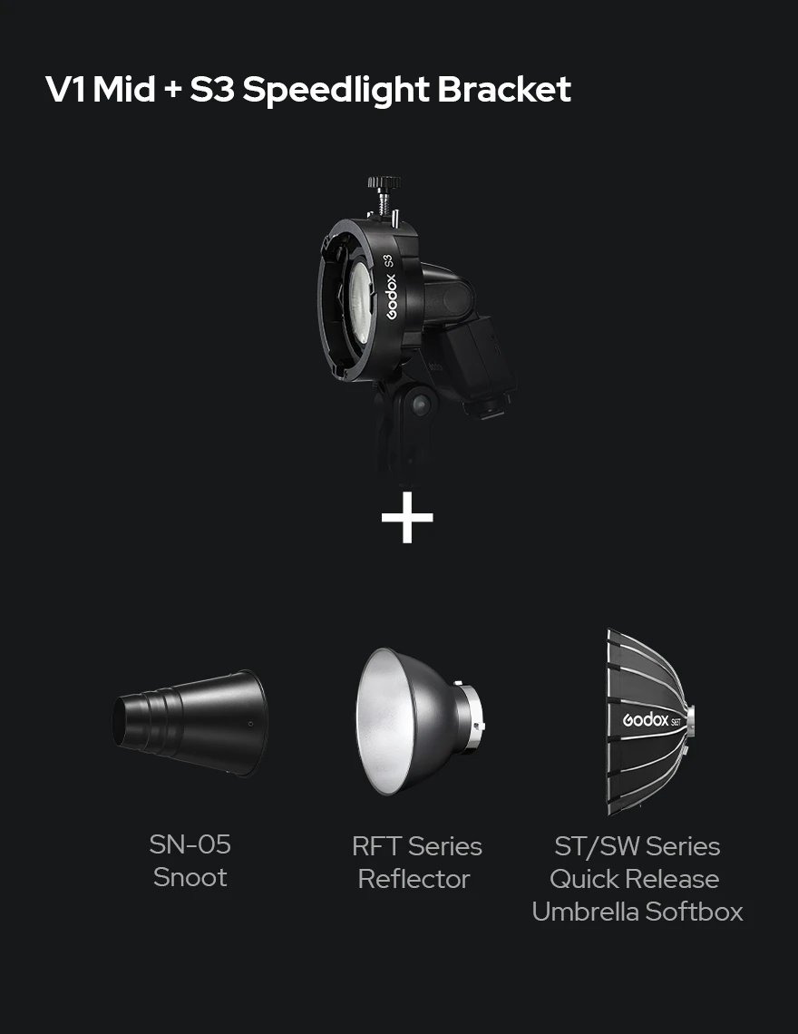 Godox V1 Mid S3 kinnitusega Bowens-tarvikutele