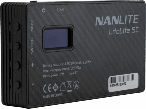 Nanlite LitoLite 5C tagakülg ja LCD-ekraan