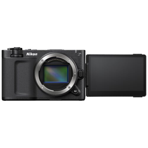 Nikon | RED ZR – kõik-ühes täiskaader kinokaamera kerele eest vaade. Sensro näha. Ekraan kaamera küljele keeratud.