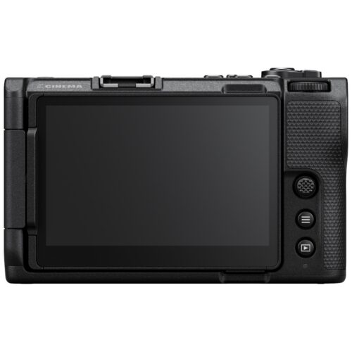 Nikon | RED ZR – kõik-ühes täiskaader kinokaamera kerele tagant vaade. Ekraan näha.