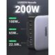 UGREEN 40914 Nexode 200W 6-port GaN laualaadija. Pordid annavad välja 100W, 65W ja 22,5W. Laadija saab ise aru, kui suurt pinget laetav toode talub.
