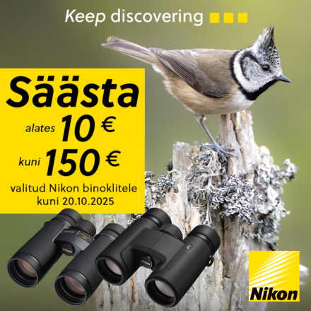 Nikon binoklite sügiskampaania 2025 – säästa 10 kuni 150 eurot valitud mudelitelt kuni 20. oktoobrini