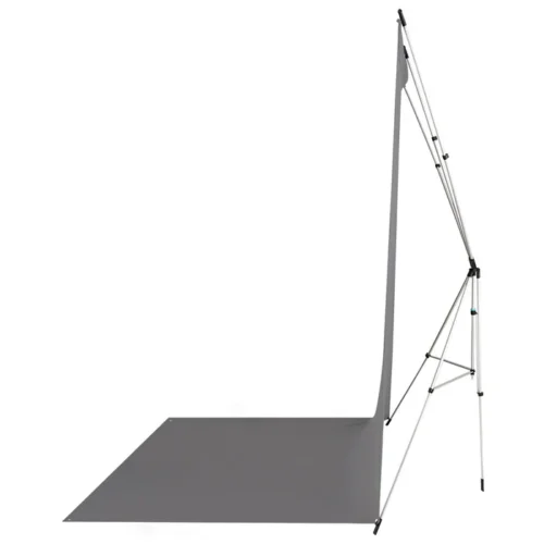 Westcott X-Drop Sweep Backdrop külgvaade – hall taust ja kokkupandav statiiv