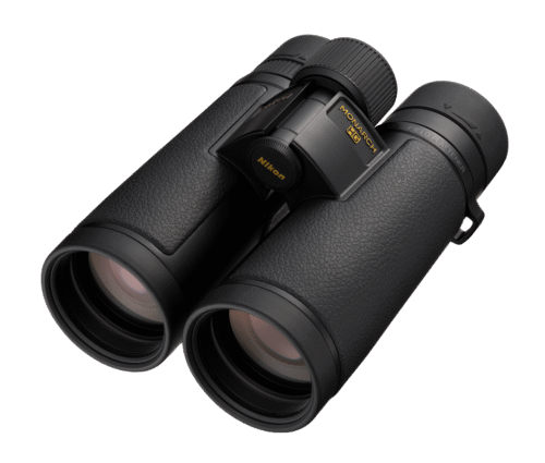 Nikon Monarch HG 10x42 binokkel diagonaalses eestvaates kokkupanduna