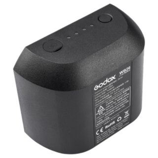 Godox WB26 aku sobib Godox AD600Pro II välklambile. Vaade tootele on tagaküljelt nurga alt.
