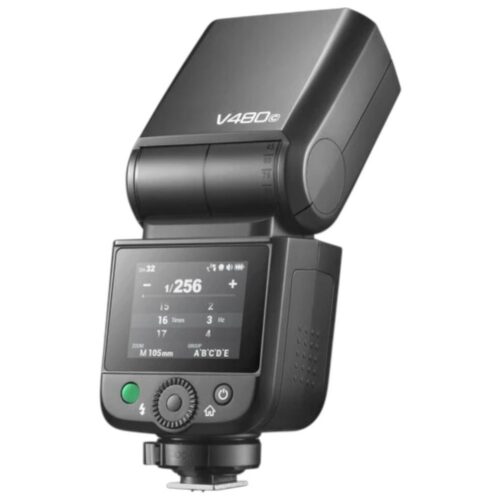 Godox V480 välklamp tagant küljelt vaates