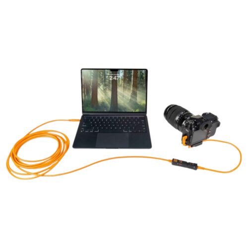 TETHERPRO OPTIMA 10G TETHERBOOST USB-C EXTENSION CABLE 4.8M ORANGE arvuti ja kaameraga