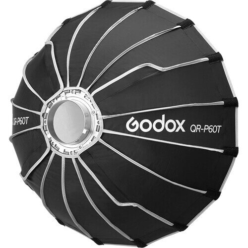 Godox QR-P60T – kiirkinnitusega parabolik softbox 60 cm Bowens bajonetiga tagantpoolt vaadatuna