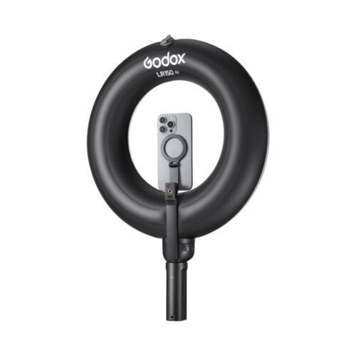 Godox LR15A-MagM telefonihoidik LR150 Air välgupesa kinnitusega tagant vaates koos telefoniga