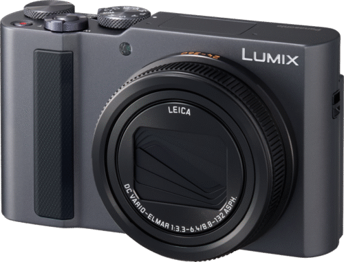 Panasonic Lumix DC-TZ300 hõbedane, nurga alt vaade LEICA objektiiviga