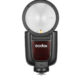 Godox V1 Pro N välklamp eestvaates, süttinud LCD ekraaniga, ilma abivälklambita