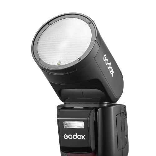 Godox V1 Pro N välklamp koos SU-1 abivälklambiga, kaldenurgast paremalt