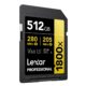 512GB Lexar Pro 1800x SDXC U3 UHS-II R280/W205 V60 mälukaart vasakust küljest