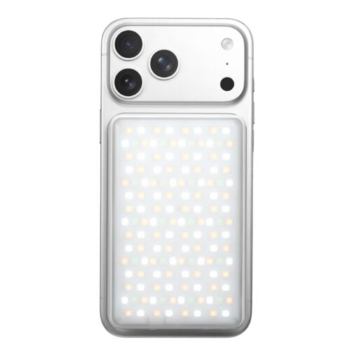 Godox MA5R Plus RGB LED videovalgusti akupangaga telefoni tagaküljel valge