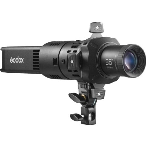 Godox RS100R RGB LED-valgusti SP36K projektsiooniotsikuga külgvaade