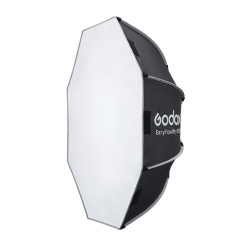Godox EazyFlow Beauty Dish 85 must ja hõbe eesmise valge hajutiga külgvaates