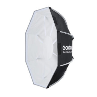 Godox EazyFlow Beauty Dish 65 must ja valge külgvaates, valge sisepinna ja valge deflektoriga
