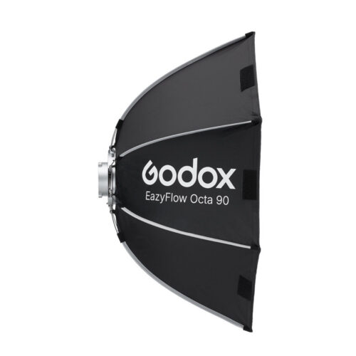 Godox EazyFlow Octa 90 softbox profiilvaates, nähtav sügav kuju ja Bowens kinnitus