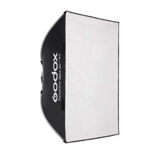 Godox EazyFlow Rect 90 × 90 ruudukujuline softbox avatuna, välimine valge hajuti ees, külvaade