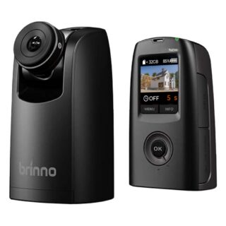 Brinno TLC300 time lapse kaamera eest ja tagant: pööratav objektiiv ning IPS LCD-ekraan MENU, INFO ja OK nuppudega