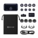 Hollyland Lark M3 Combo komplekti sisu: laadimiskarp, 4 saatjat, 4 magnetit, USB-C vastuvõtja, kaamera vastuvõtja, 4 karvast tuulekaitset, 2 TRS kaablit, USB-C kaabel ja kott