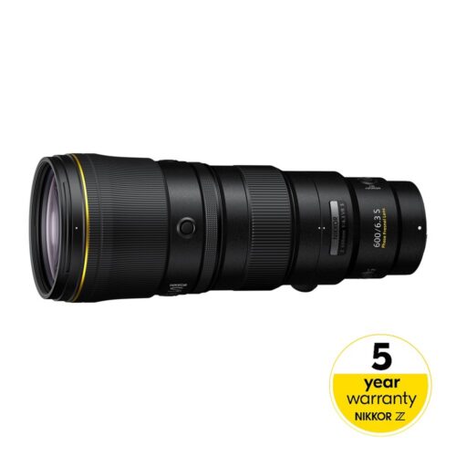 Nikon NIKKOR Z 600mm f/6.3 VR S teleobjektiiv nurga alt, all paremas nurgas märk 5 year warranty NIKKOR Z