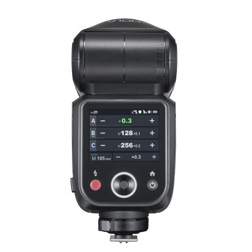 Godox V100 Sony tagakülje värviline puuteekraan gruppide A, B ja C seadetega
