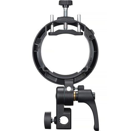 Godox S3 kinnitus eestvaates, Bowens-kinnitus ja klamber